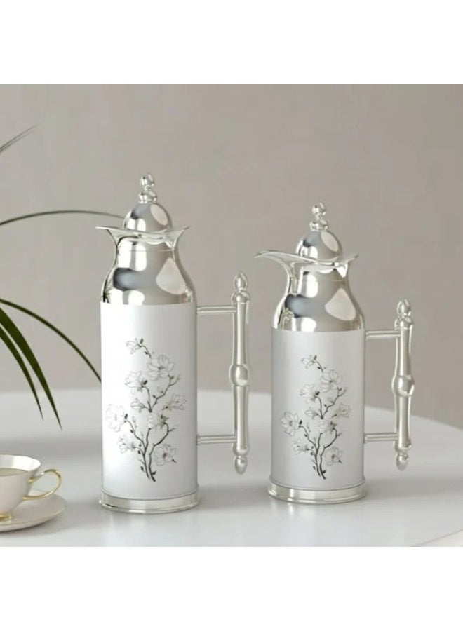 ريفان طقم ترامس ضيافة فضي مزخرف بنقشة زهور الكرز 🌸 | لمسة صباحية راقية للقهوة والشاي - Image 2